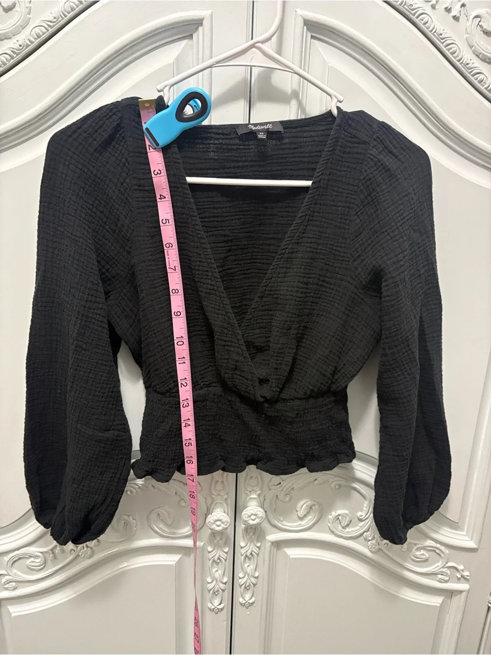 Madewell Black Textured Wrap Peplum Blouse- XS